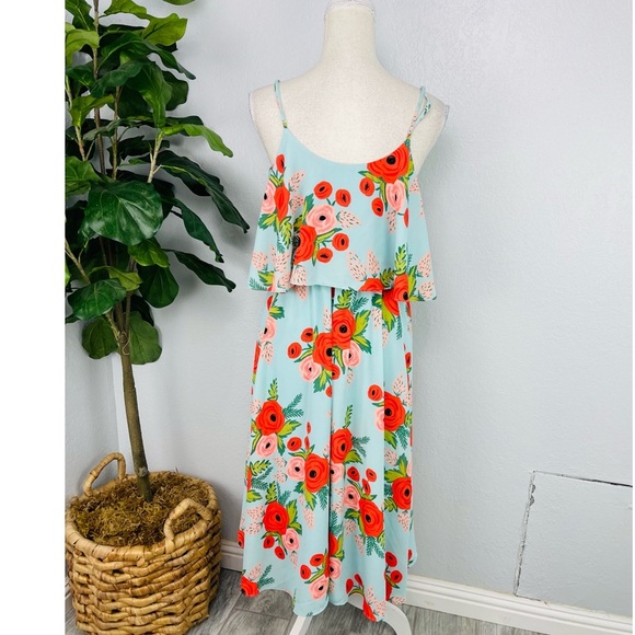 Paper Crown x Rifle Paper Floral Blue Double Tiers Chiffon Poppy Fields Dress - Picture 4 of 9